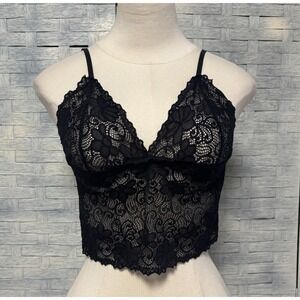 Black Lace Bralette Crop Top Camisole Adjustable Straps Women